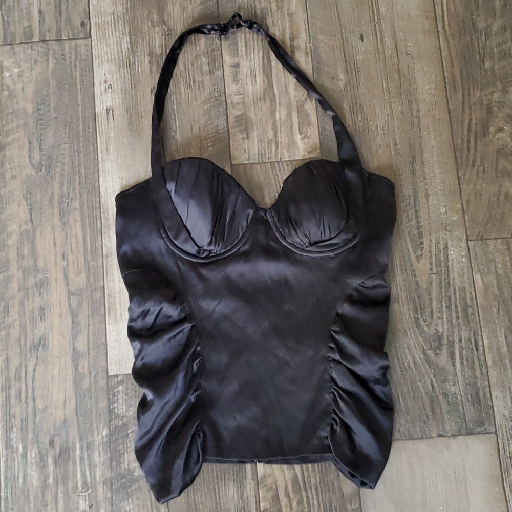 Marciano Silk Pleated Push-Up Bustier Halter Top